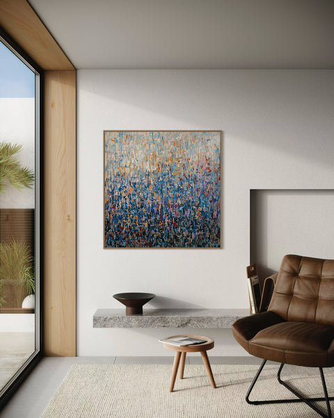 Brass Jungle - mixed media painting on canvas framed in Tasmanian Oak -103cm squ / 40.55" squ