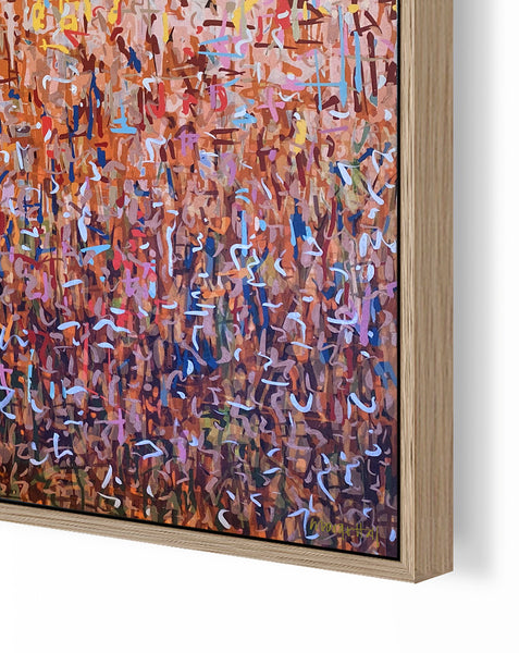 Orchard Harvest -mixed media on canvas framed in Tasmanian Oak -103cm squ / 40.55" squ