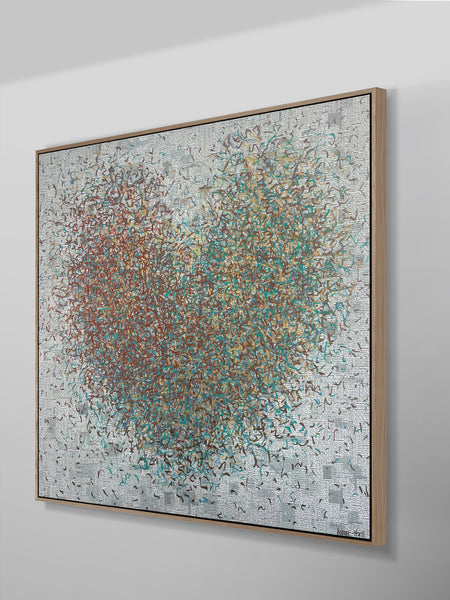 Metallic Optimist Heart- 127cm squ - mixed media on canvas
