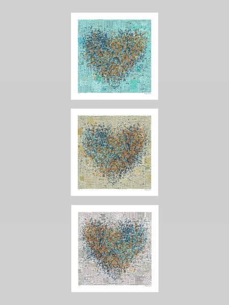 Optimist Love Series - Set of 3 - Framed or Unframed - 52cm squ / 20.7" squ