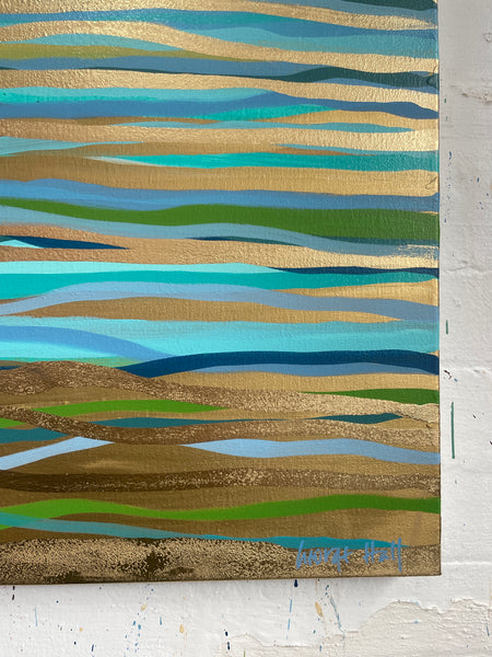 Island Waters - metallic gold paint and acrylic on canvas - 152 x 122 cm / 60" x 48"