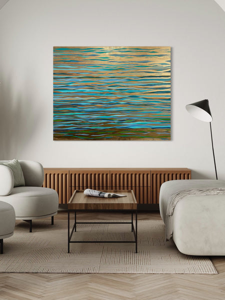 Island Waters - 152 x 122 cm - metallic gold paint and acrylic on canvas