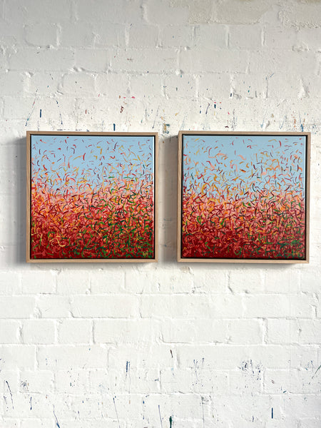 'Oodnadatta A + B' Framed - 43cm squ each - acrylic painting on canvas