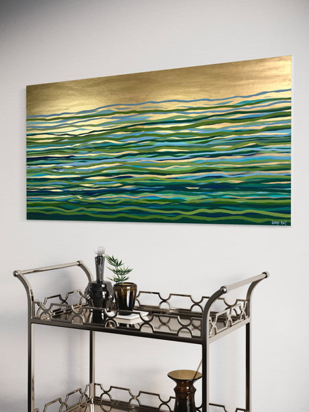 Green Current - 152 x 76 cm - metallic gold paint and acrylic on canvas