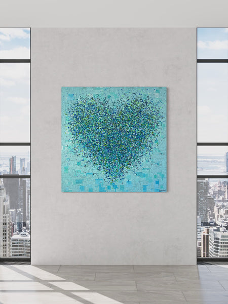 Aqua Optimist - 127cm squ - mixed media on canvas