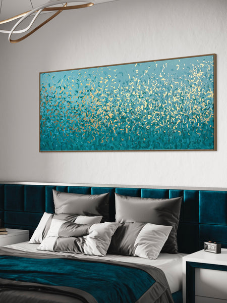 Turquoise Sea - gold and acrylic on canvas - 200 x 85cm / 79” x 33.5"