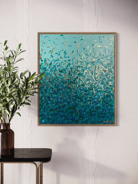'Turquoise Cove' framed in Tasmanian Oak- 53cm x 63cm - acrylic on canvas