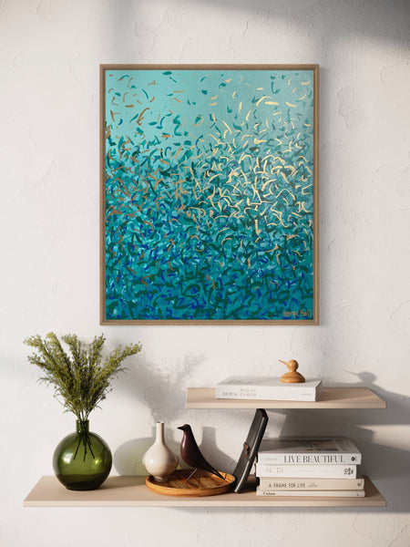 'Turquoise Cove' framed in Tasmanian Oak- 53cm x 63cm - acrylic on canvas