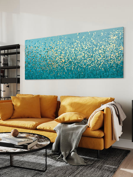Turquoise Sea - gold and acrylic on canvas - 200 x 85cm / 79” x 33.5"