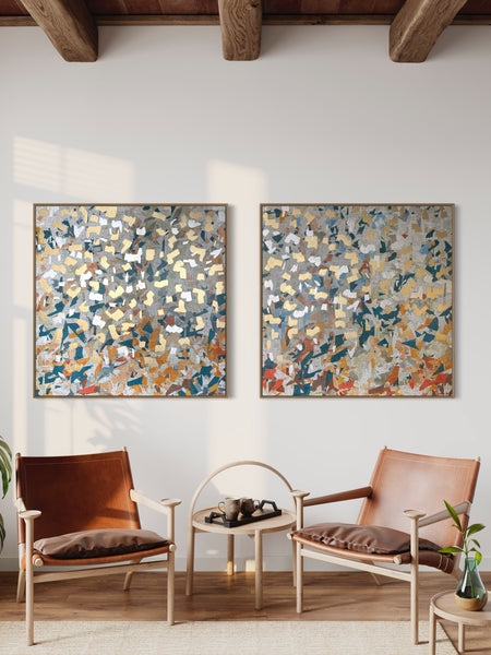 Golden Chrome Duo - mixed media on canvas - 101cm squ/ 40" squ