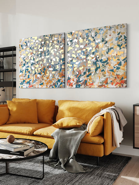 Golden Chrome Duo - mixed media on canvas - 101cm squ/ 40" squ