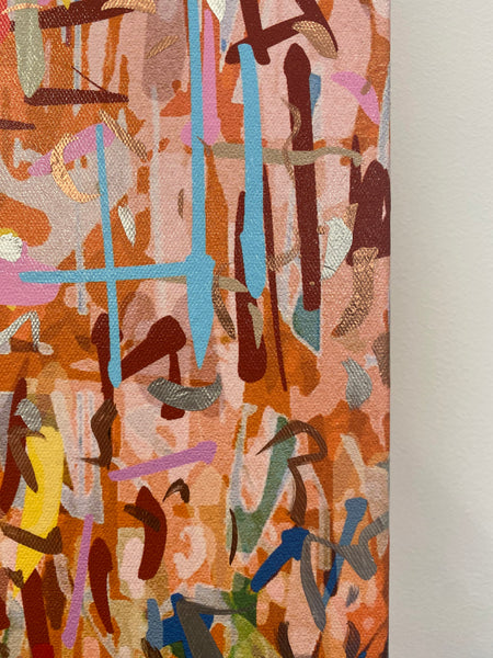 Orchard Harvest -mixed media on canvas framed in Tasmanian Oak -103cm squ / 40.55" squ