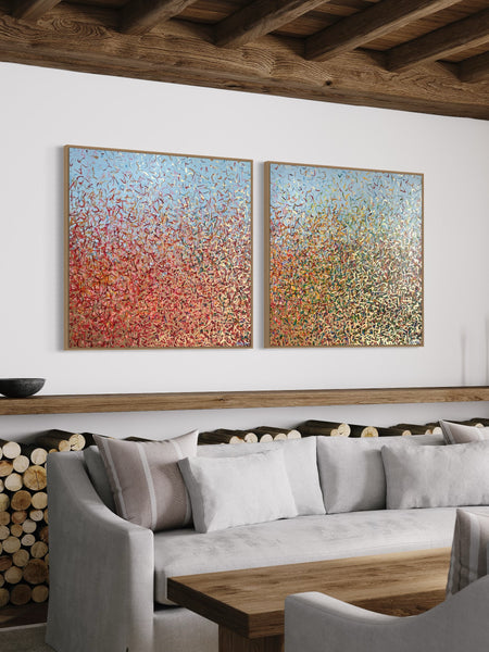 Golden Outback Duo - mixed media on canvas - 101cm squ/ 50" squ