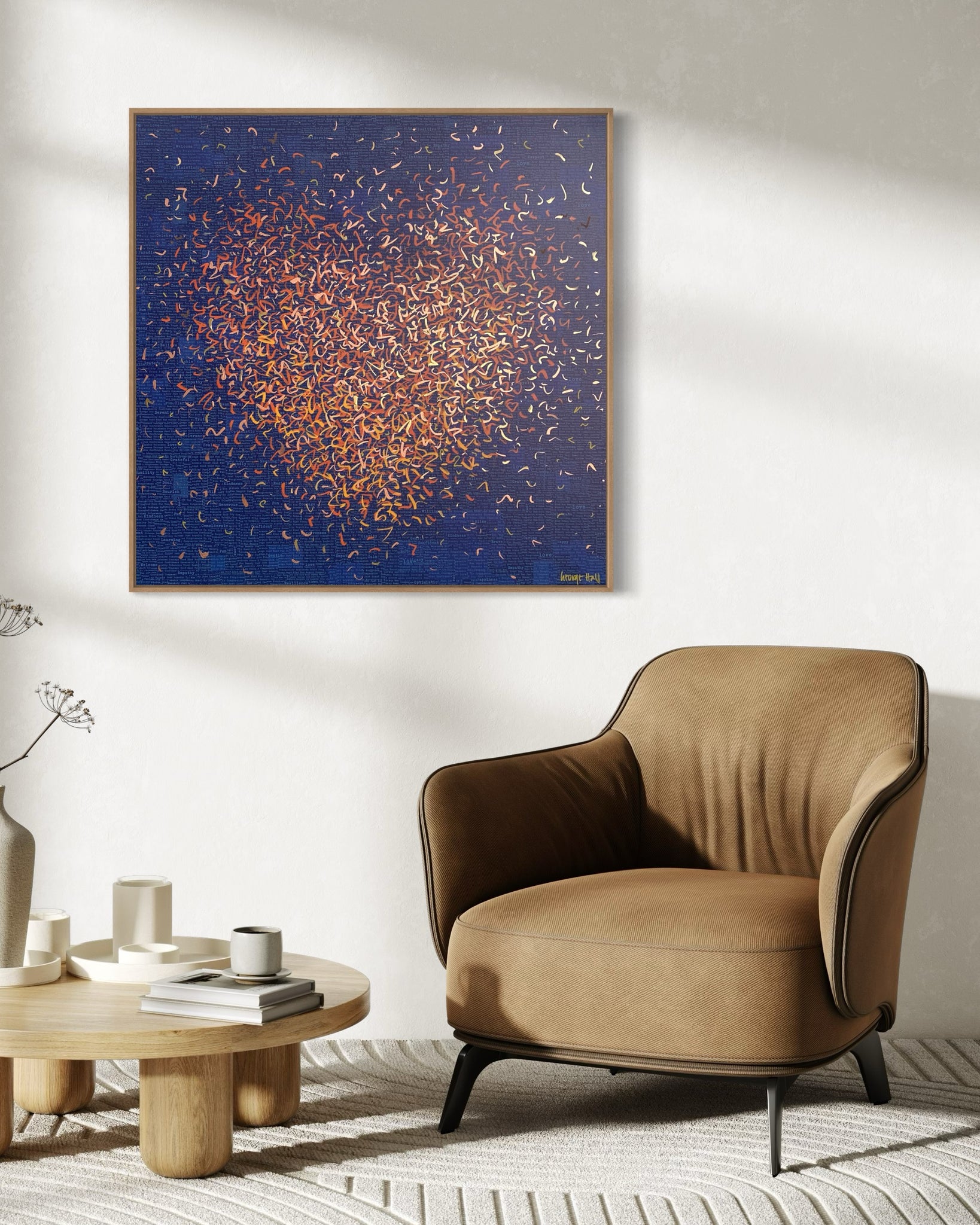 Ink Optimist - mixed media on canvas - 76cm squ / 30" squ Framed Tas Oak shipping included