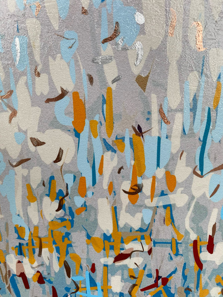 Brass Jungle - mixed media painting on canvas framed in Tasmanian Oak -103cm squ / 40.55" squ