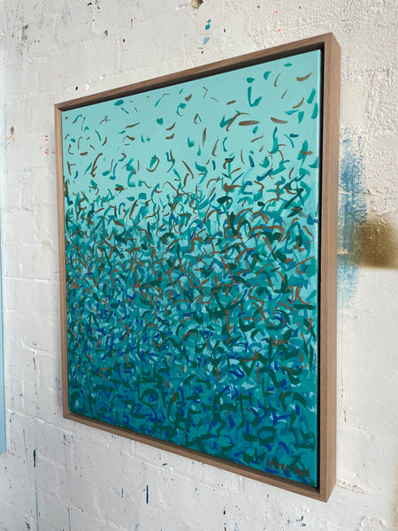 LONNIE 'Turquoise Cove' framed in Tasmanian Oak- 53cm x 63cm - acrylic on canvas