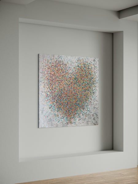 Metallic Optimist Heart - mixed media on canvas - 127cm squ / 50" squ