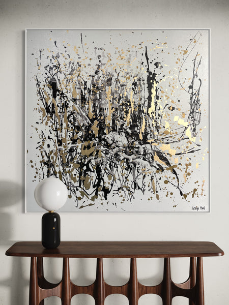 Golden Gin Alley - Framed 104cm squ - mixed media on canvas