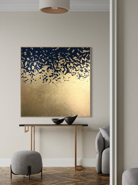 Midnight Glow - 127cm squ / 50" squ - metallic gold paint and acrylic on canvas