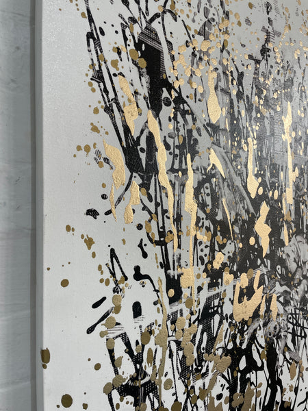 Golden Gin Alley - Framed 104cm squ - mixed media on canvas