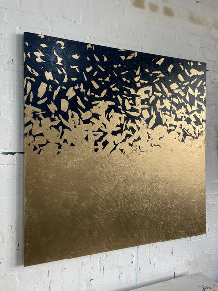 Midnight Glow - 127cm squ / 50" squ - metallic gold paint and acrylic on canvas