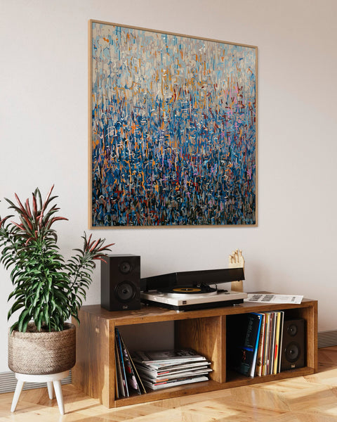 Brass Jungle - mixed media painting on canvas framed in Tasmanian Oak -103cm squ / 40.55" squ