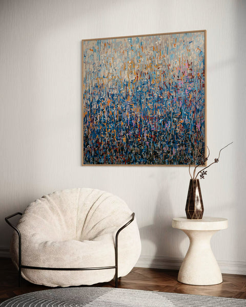 Brass Jungle - mixed media painting on canvas framed in Tasmanian Oak -103cm squ / 40.55" squ