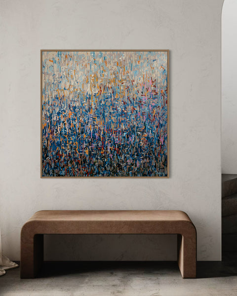 Brass Jungle - mixed media painting on canvas framed in Tasmanian Oak -103cm squ / 40.55" squ