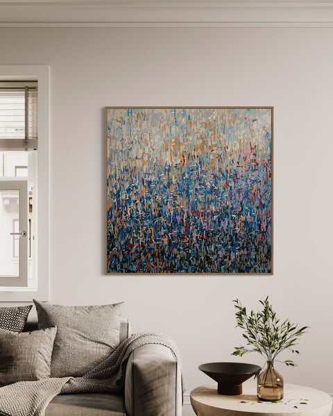 Brass Jungle - mixed media painting on canvas framed in Tasmanian Oak -103cm squ / 40.55" squ