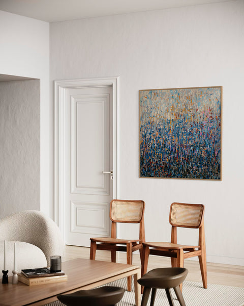 Brass Jungle - mixed media painting on canvas framed in Tasmanian Oak -103cm squ / 40.55" squ