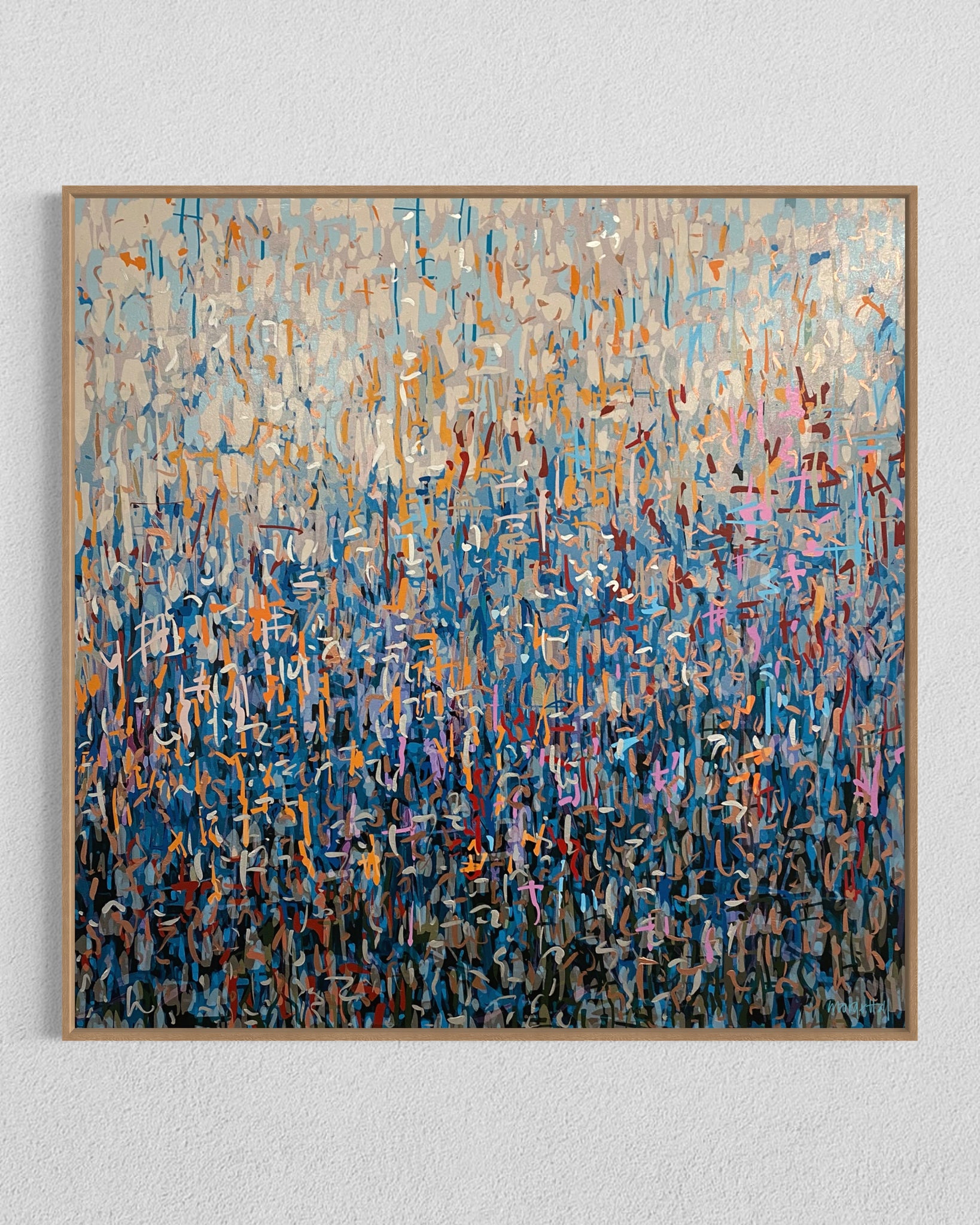 Brass Jungle - mixed media painting on canvas framed in Tasmanian Oak -103cm squ / 40.55" squ