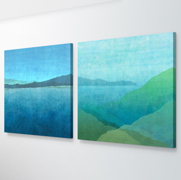 Gradual Lake & Harbour Duo - Tasmanian oak frames- Limited Edition Print - 103cm squ each