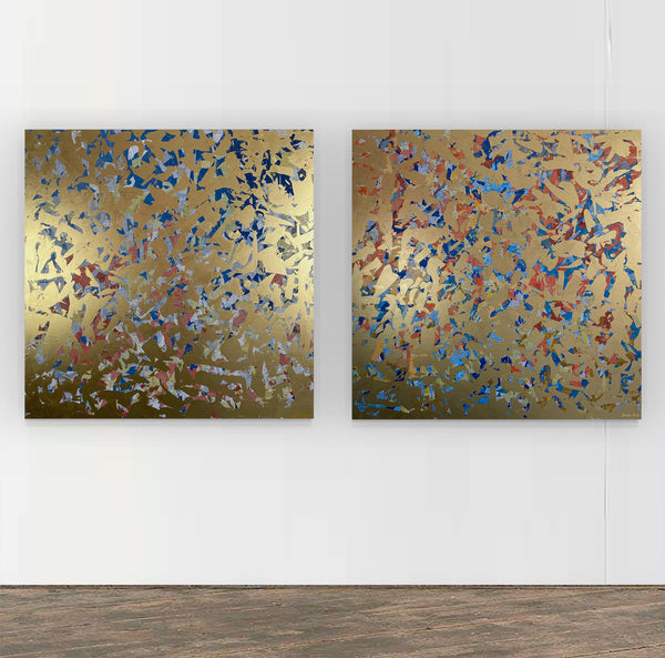 Golden Wisdom Duo - 127cm squ (x2)- mixed media on canvas