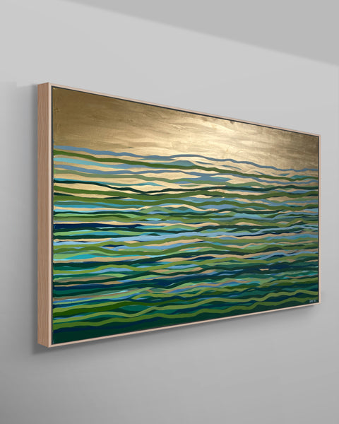 Green Current - metallic gold paint and acrylic on canvas - 152 x 76cm / 60" x 30"