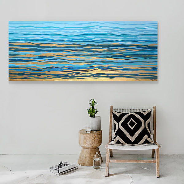 The Long Current - 152 x 61 cm - metallic gold paint and acrylic on canvas