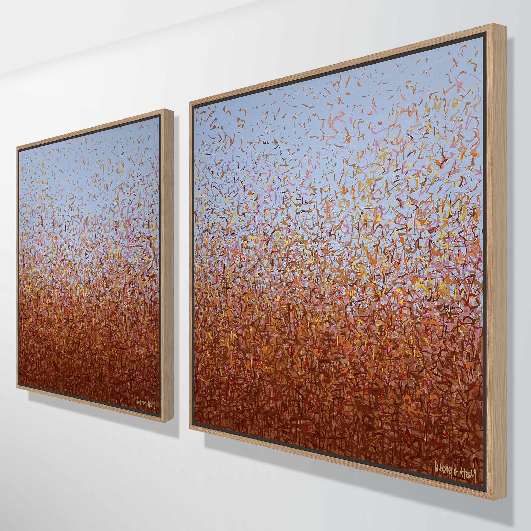 Oondiri Plains Duo Framed - 69cm square each - acrylic painting on canvas