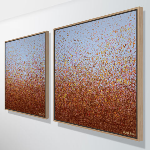 Oondiri Plains Duo Framed - 69cm square each - acrylic painting on canvas