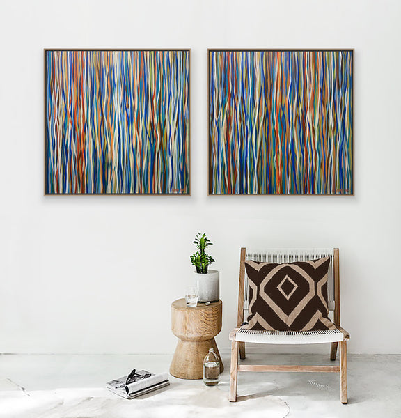 Seventies Soul Duo Framed - 69cm square each - acrylic painting on canvas