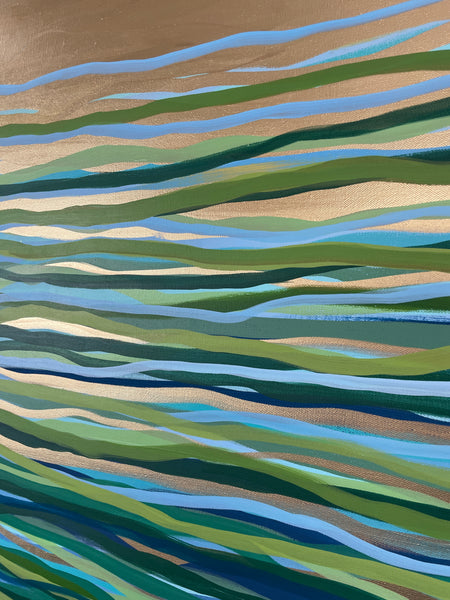 Green Current - metallic gold paint and acrylic on canvas - 152 x 76cm / 60" x 30"