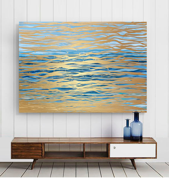 'Golden Current' with tasmanian oak floating frame + shipping to US